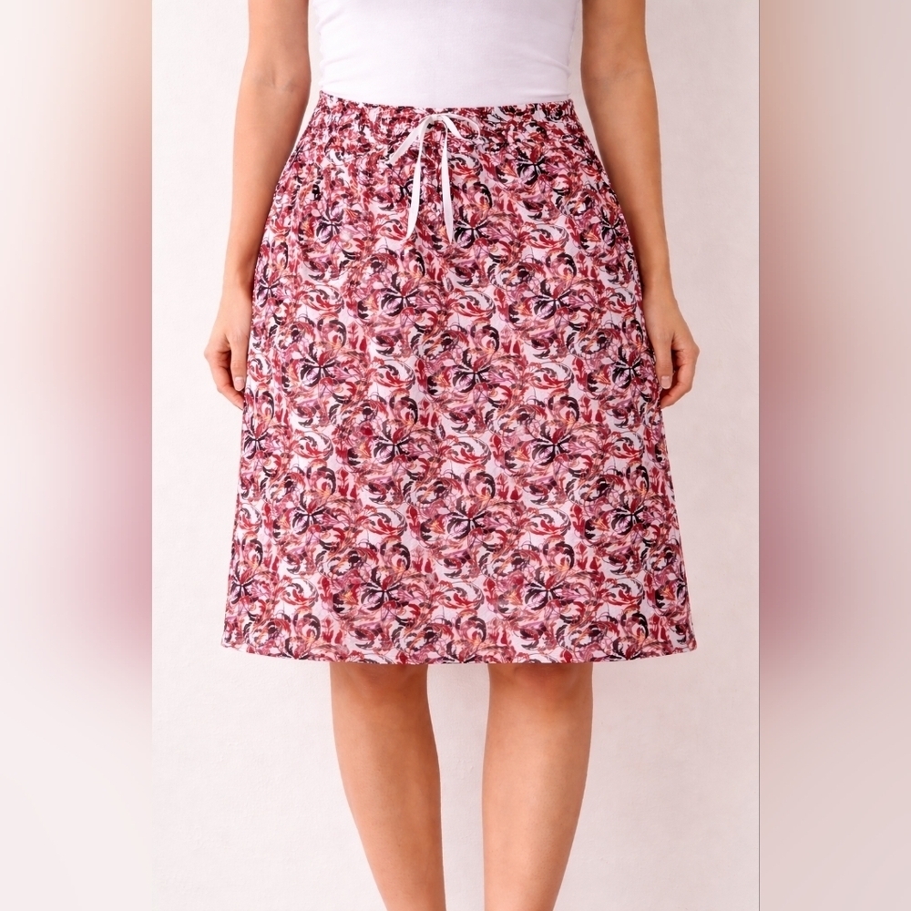 Outfit Fashion NKD Skirt 40 Linen Cotton Blend Red Baroque Boho Retro A-Line